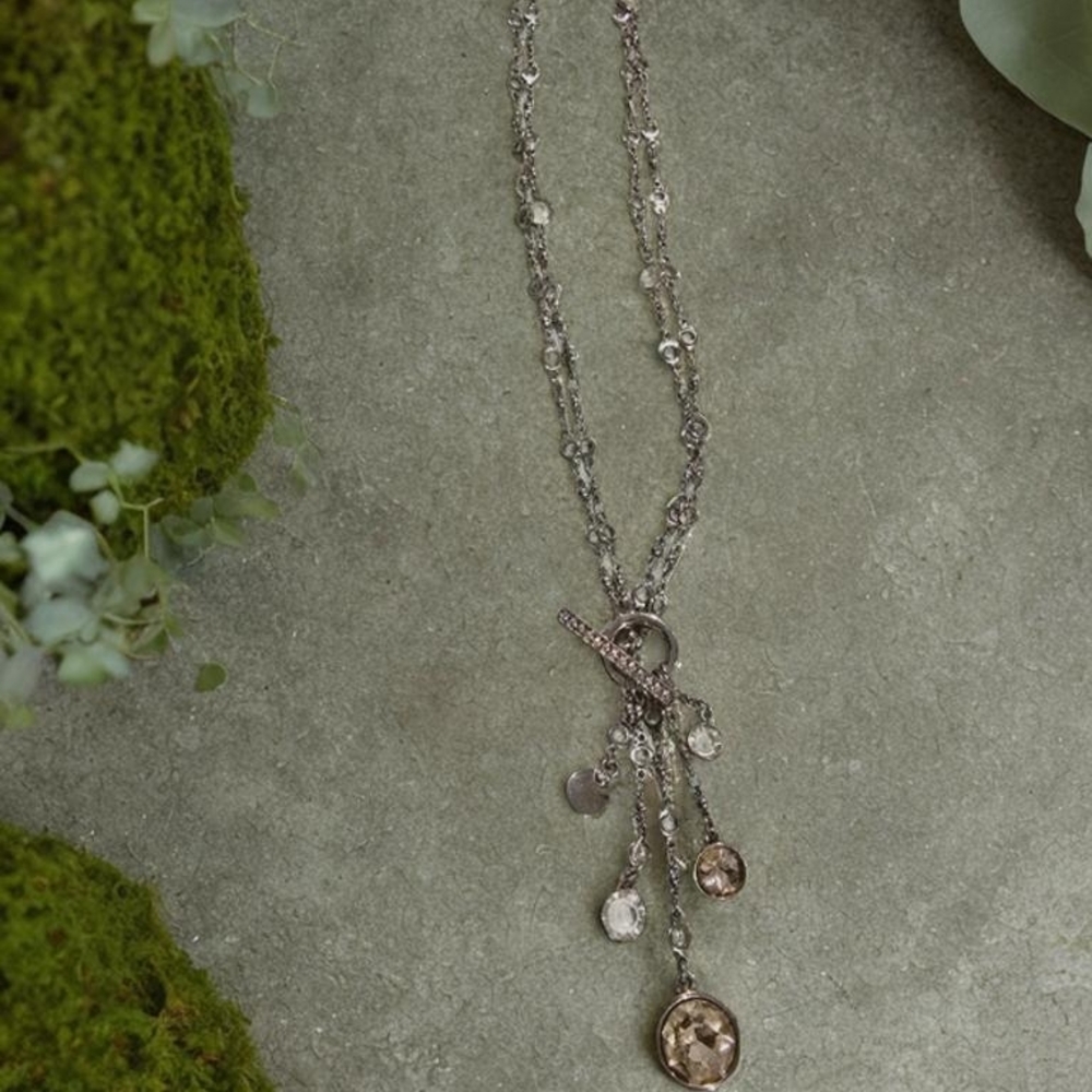 White House Black Market Silver Necklace with Crystal Charms